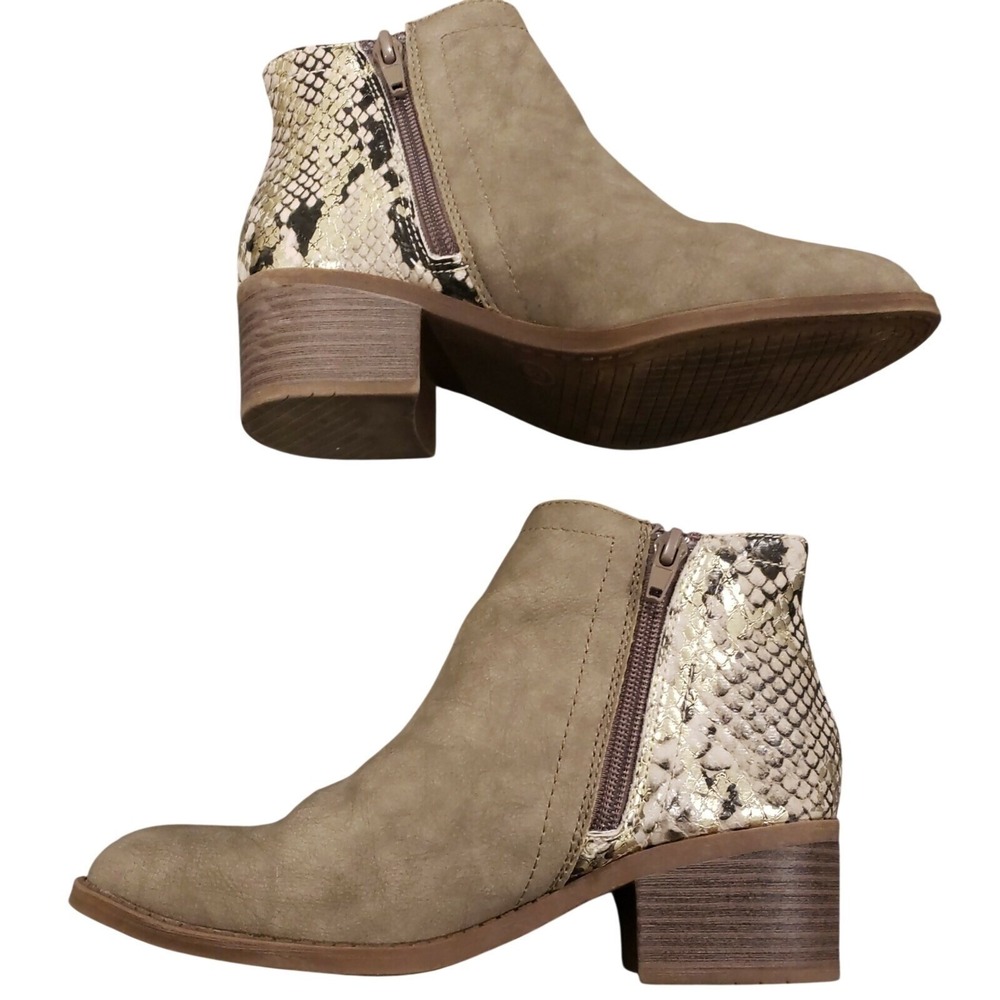 Steve Madden Snake Print Ankle Boots Taupe Block Heel Side Zip Womens US Size 5